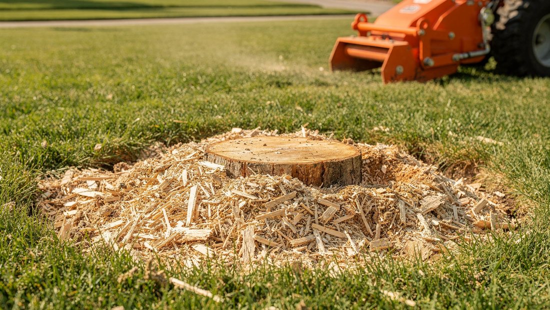 Tree stump ground below grade in a Durham, NC yard